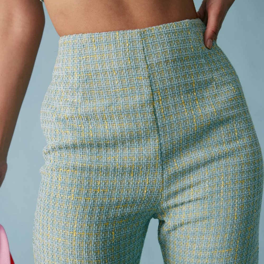 Plaid Flared Sea Blue-Green Pants - Size Medium - Picture 4 of 5